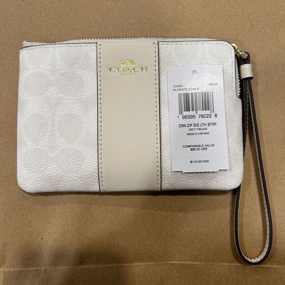 NWT COACH leather corner zip wristlet signature canvas wallet - Picture 3 of 11